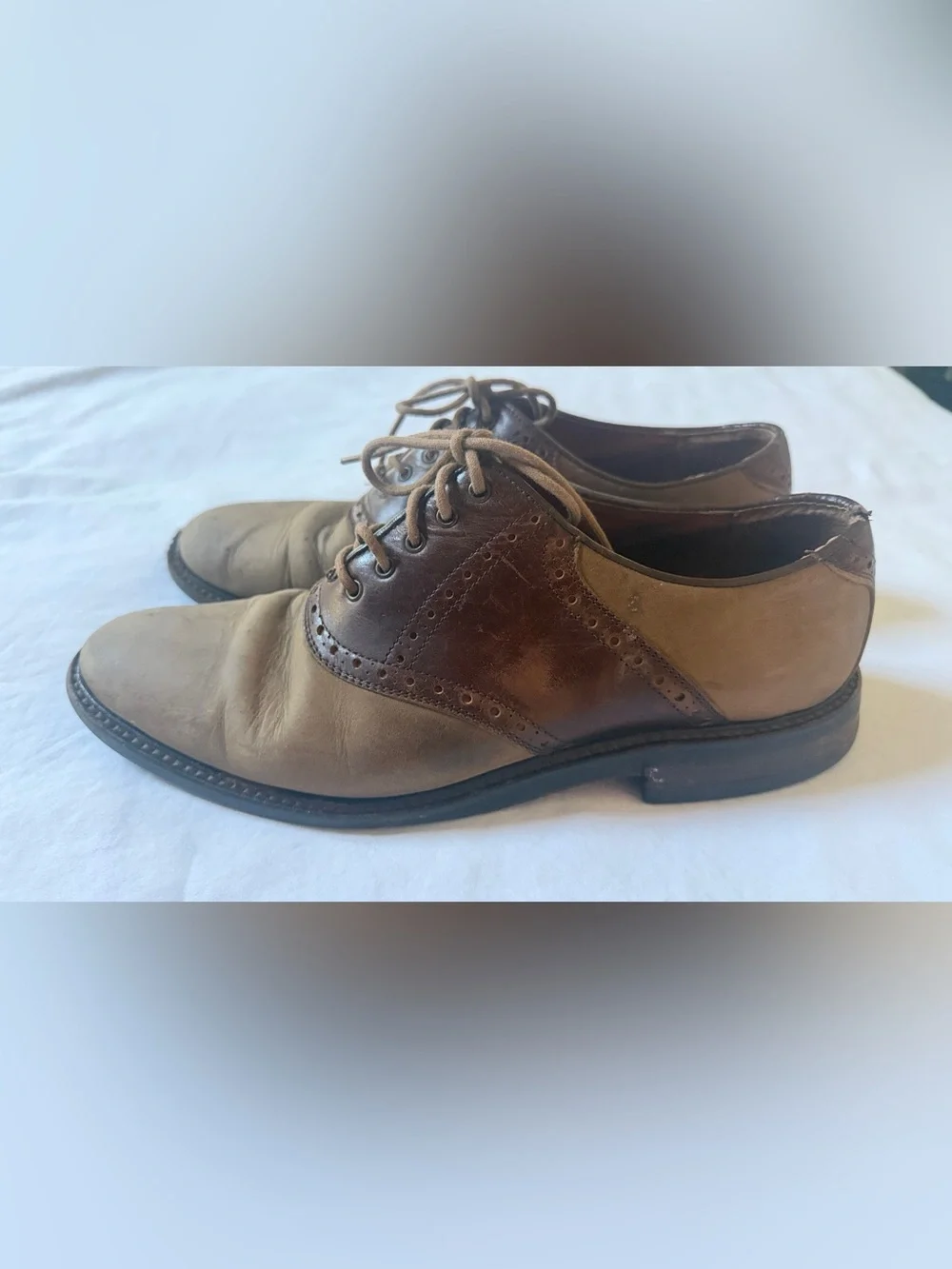 Johnston & Murphy Mens 10 M Two Tone Leather Wingtip Oxford Dress Shoes Italy